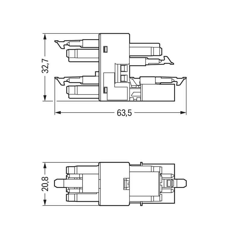 WAGO - Kompaktverteiler für steckbare Gebäudeinstallation 3-fach-Verteiler 4-polig 890-1735 Kod. B,hellgrün − 50 Stück