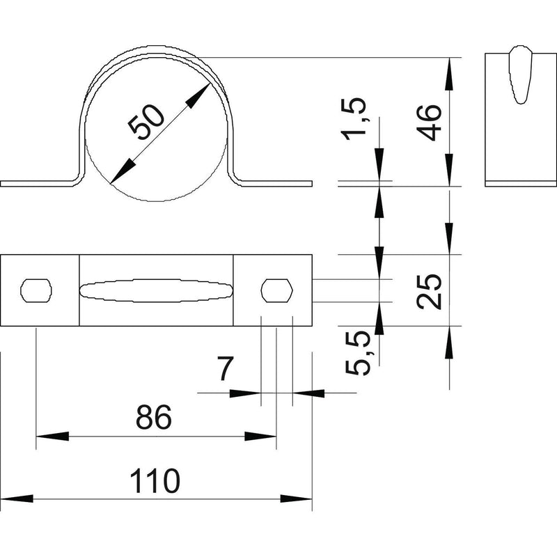 OBO Bettermann - Befestigungsschelle für Kabel/Rohre Befestigungsschelle 605 50 ALU − 25 Stück
