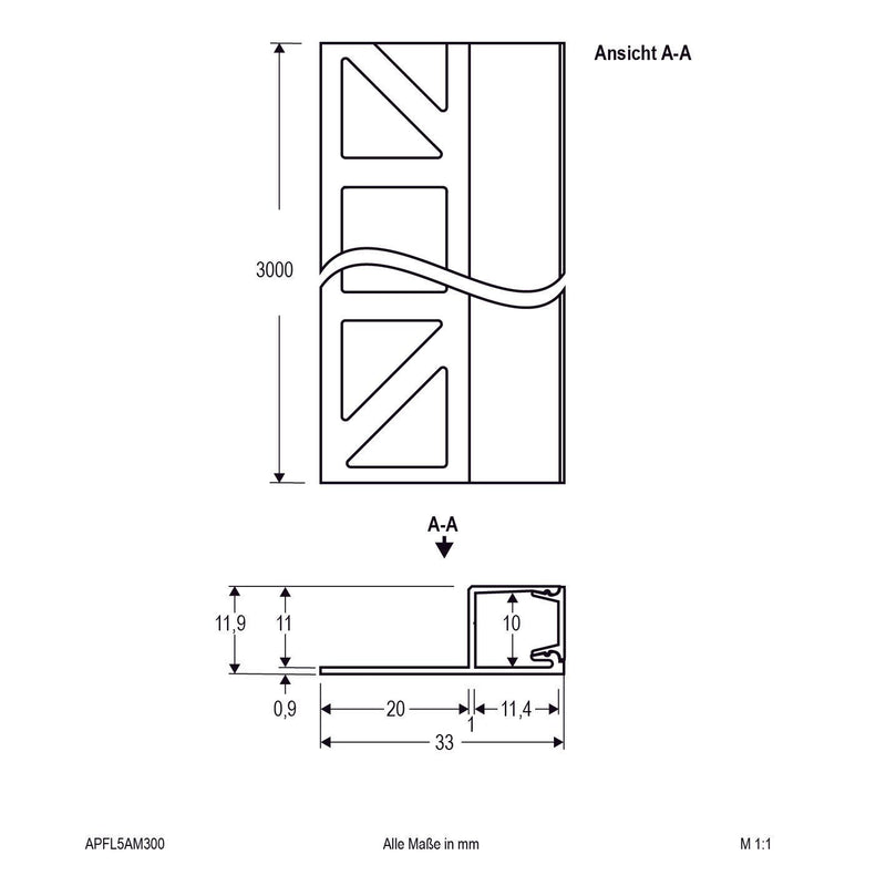 EVN Lichttechnik - Mechanisches Zubehör/Ersatzteile für Leuchten Fliesenprofil APFL5AM300 inkl. Abdeckung