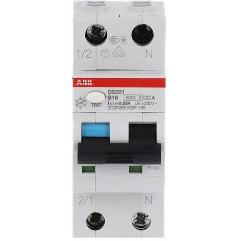 ABB Stotz S&J - Kombination FI-Schalter/Leitungsschutzschalter FI/LS-Schalter DS201A-B16/0,03 6kA, 1p+N