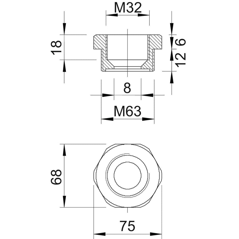 OBO Bettermann - Erweiterungs-/Reduzierring Reduktion 107 R M63-32 PA Iso,lgr − 25 Stück