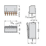 WAGO - Leiterplattensteckverbinder THR-Federleiste gerade 2091-1304/200-000 3,5mm,lichtgrau − 200 Stück