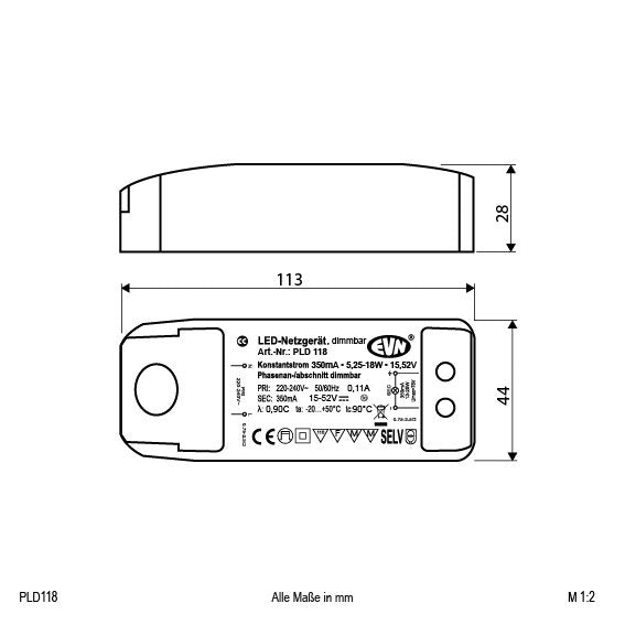 EVN Lichttechnik - LED-Betriebsgerät LED-Netzgerät PLD 118 350mA 9,2-18,2W