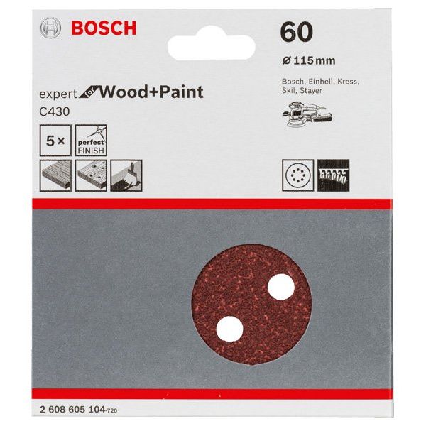 Bosch - Schleifpapier/Schleifvlies Schleifblatt C430, 115 mm, 2608605104 60 8 Löcher Klett