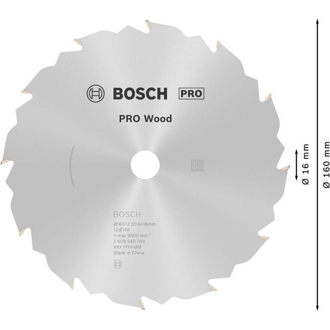 Bosch - Kreissägeblatt PRO Wood Kreissägeblatt, 2608640784 160 x 2,2 x 16 mm