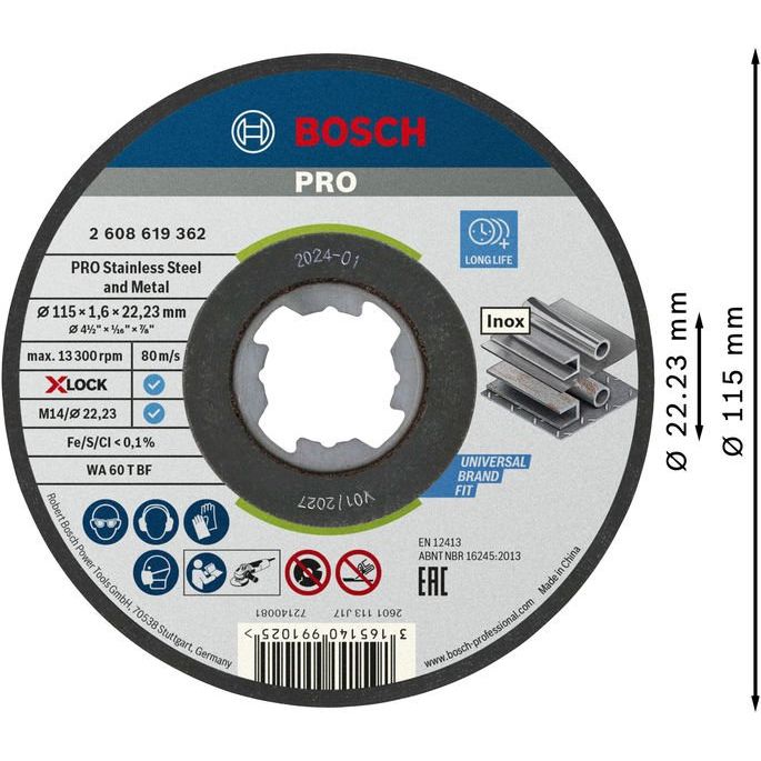 Bosch - Trenn-/Schleifscheibe PRO Stainless Steel and 2608619362 Metal X-Lock