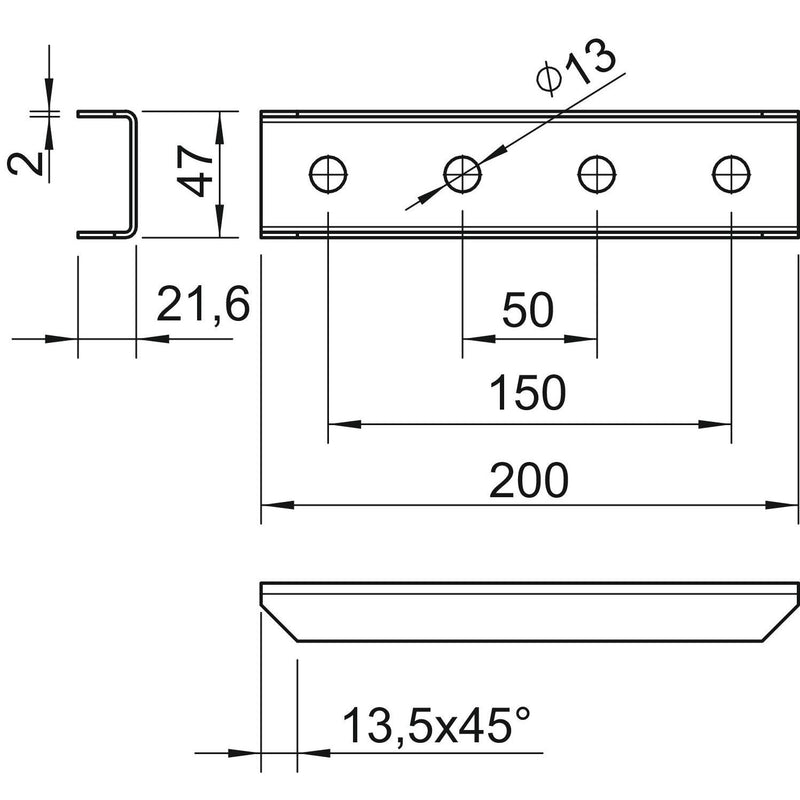 OBO Bettermann - Verbinder für Stiel/Profilschiene Abstützverbinder U-Profil GVMS 4 ASV FT m.4 Löch. 200x48x30 − 10 Stück