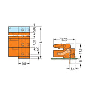 WAGO - Leiterplattensteckverbinder THT-Federleiste abgewink. 232-865 Maß 7,62mm,orange − 50 Stück