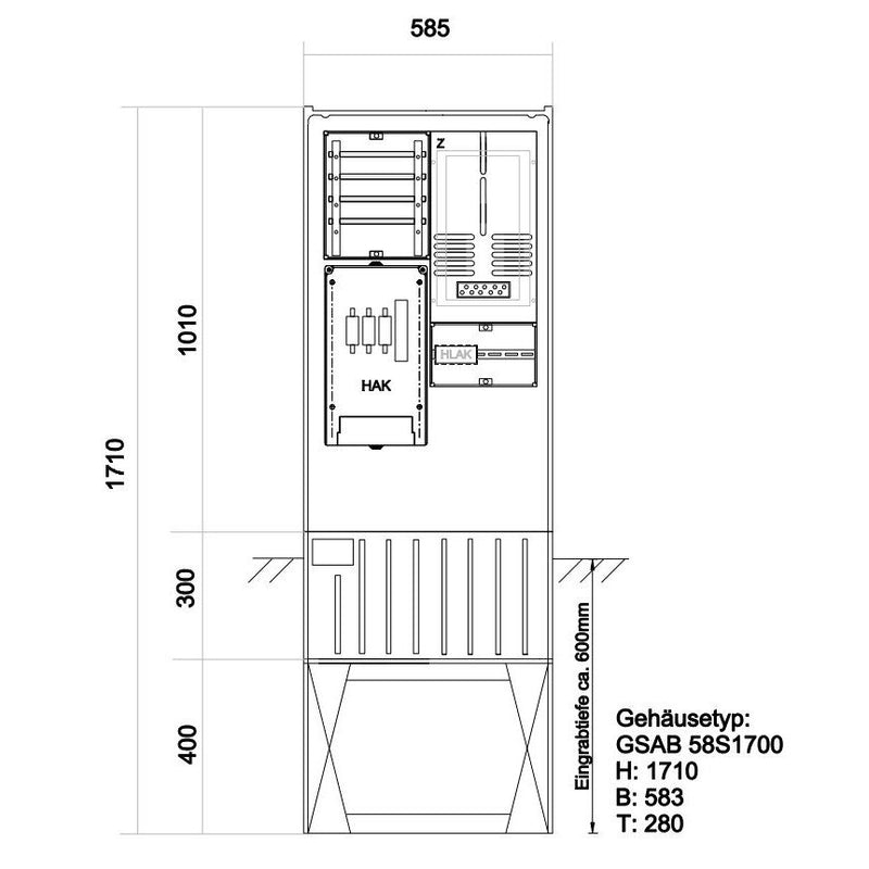 GSAB Elektrotechnik - Zähler-Komplettschrank Zähleranschlußsäule 12.00.1P11b 1 Zähler ohne TSG