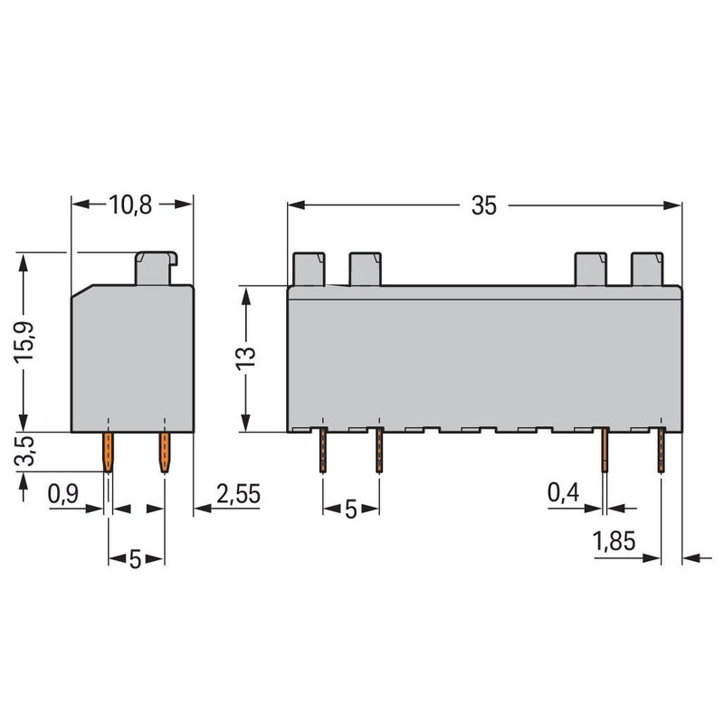 WAGO - Leiterplattenklemme 735-307/002-000 Drücker,1,5mm²,grau − 35 Stück