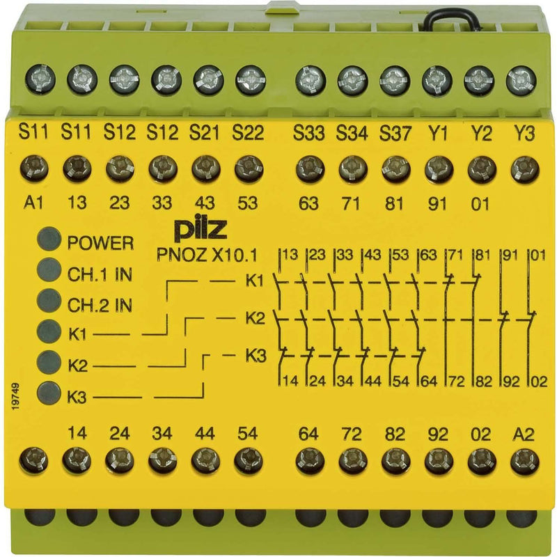 Pilz - Gerät zur Überwachung von sicherheitsgerichteten Stromkreisen Not-Aus-Schaltgerät PNOZ X10.1 #774749 24VDC 6n/o 4n/c 6LED  − 1 Stück