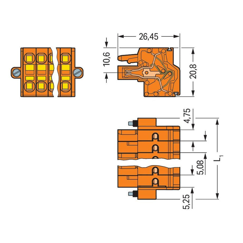 WAGO - Kabelsteckverbinder für Leiterplattensteckverbinder 2-Leiter-Federleiste 231-2315/107-000 CAGECLAMP,2,5mm²,or − 25 Stück