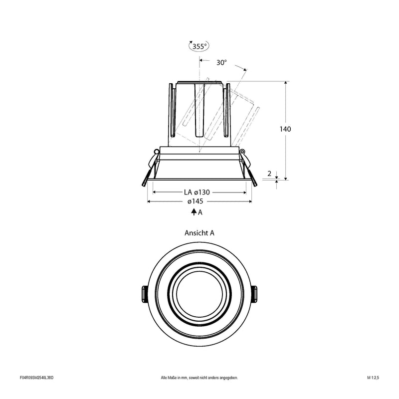 EVN Lichttechnik - Downlight/Strahler/Flutlicht LED-Einbauleuchte modular F04R09SM2540L38D Konfigurationstype