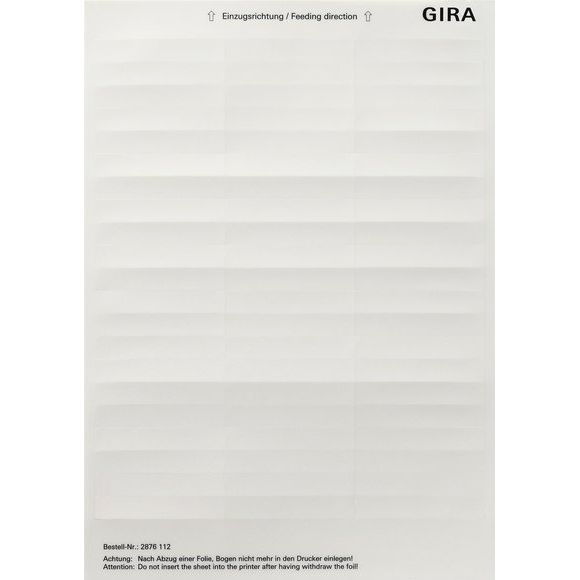 Gira - Bezeichnungsmaterial für Installationsschalterprogramme Beschriftungsbogen 2876112 11,7x66,3