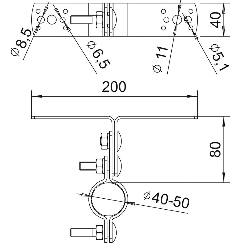 OBO Bettermann - Stangenhalter für Blitzschutz Träger isFang isFang TW80 f.Wandmontage − 2 Stück