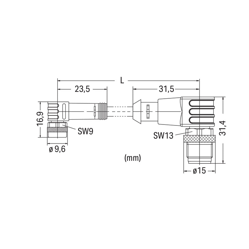 WAGO - Konfektioniertes Sensor-Aktor-Kabel Sensor-/Aktorleitung M8Bu. 756-5510/030-010 winklig,M12A-St.,wi