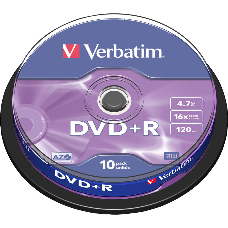 Verbatim - Speichermedium digital DVD+R 4.7GB/120Min/16x 43498 (VE10) Cakebox (10 Disc)