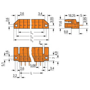 WAGO - Leiterplattensteckverbinder THT-Federleiste gerade 232-166/047-000 Maß 5,08mm,orange − 50 Stück