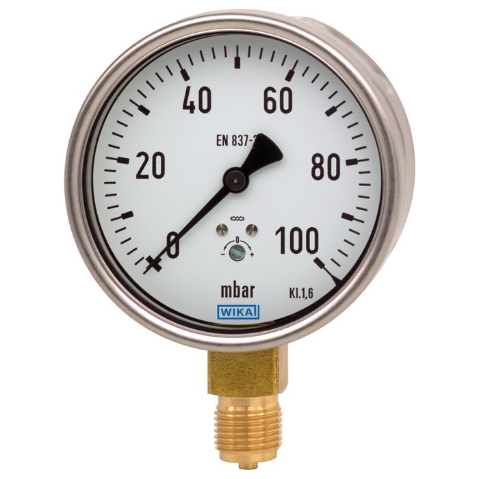 Wika Wiegand - Rohrfedermanometer KapsFedMano 612.20.160 Cu 9808159 -60..0mbarG1/2Bunt
