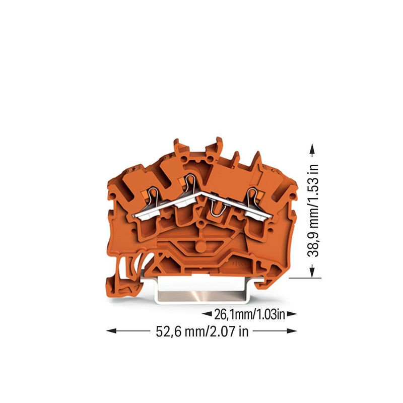 WAGO - Durchgangs-Reihenklemme 3-Leiter-Durchgangsklemme 2202-6302 mit Drücker,2,5 mm² − 100 Stück