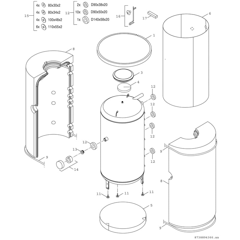 Bosch Thermotechnik - Speicher für Zentralheizung/Wärmepumpe Pufferspeicher BSH1000-6ERZ1B STORA 965L, silber