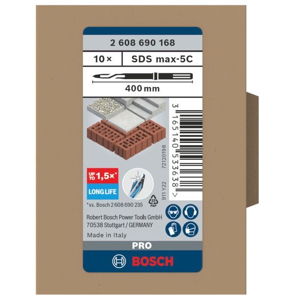 Bosch Power Tools - Maschinenmeißel PRO SDS max-5C 2608690168 Spitzmeißel-Set 400  − 1 Packung
