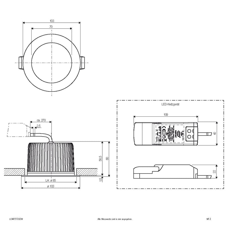 EVN Lichttechnik - Downlight/Strahler/Flutlicht LED-Einbauleuchte LC441513D2W 3000-1800K chr-sat