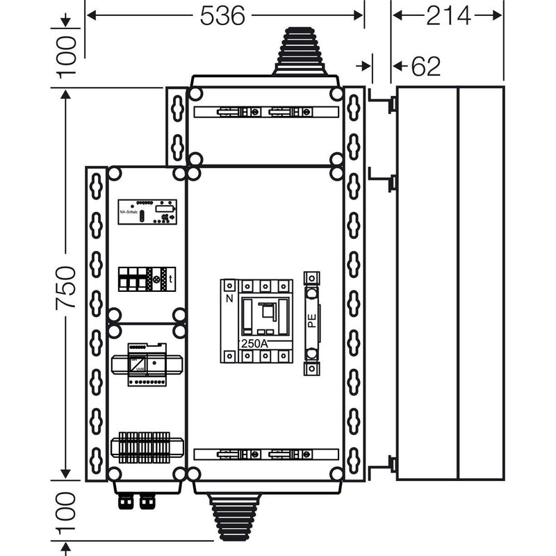 Hensel - Verteilerbaugruppe mit Leistungsschalter PV-Freischaltstelle Mi AE 1244 150kVA, 4-p. m.LS+NA