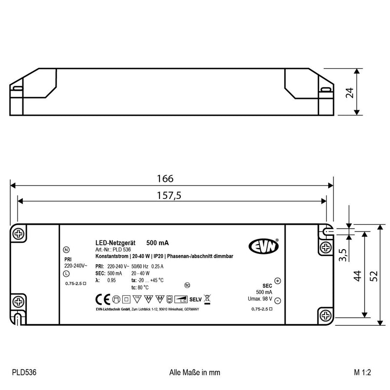 EVN Lichttechnik - LED-Betriebsgerät LED-Netzgerät PLD536 500mA
