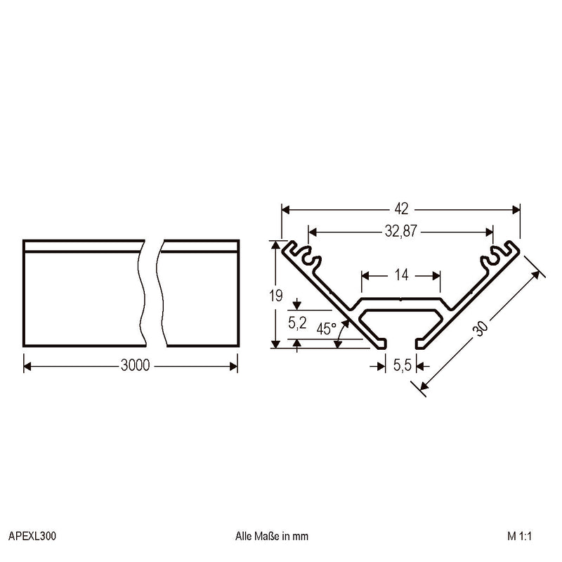 EVN Lichttechnik - Mechanisches Zubehör/Ersatzteile für Leuchten Alu-Profil APEXL300 300cm-Alu eloxiert
