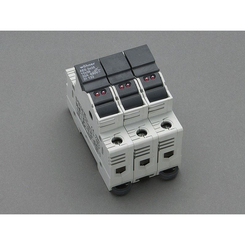 Wöhner - Halter für zylindrische Sicherung Halter mit LED 31133 10x38/3P, 32A − 4 Stück