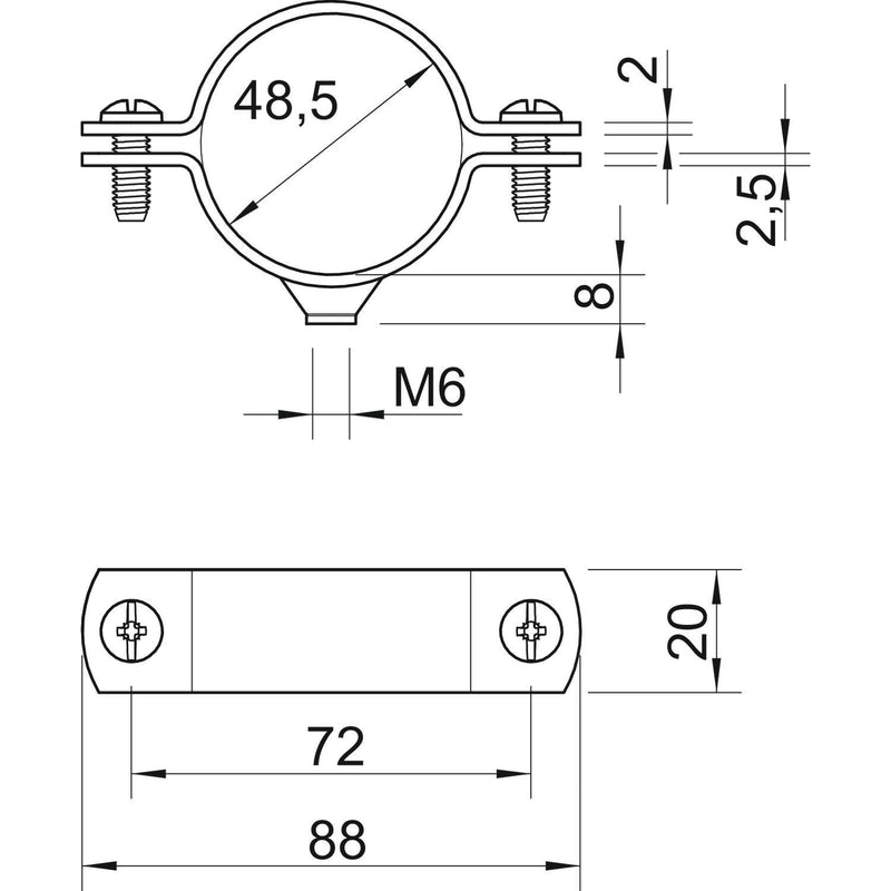 OBO Bettermann - Befestigungsschelle für Kabel/Rohre Abstandschelle 2900WM6 48.5 FT m.Gewindeanschluss − 25 Stück