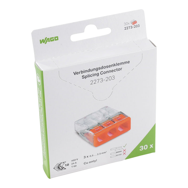 WAGO - Steckklemme Verbindungsklemme Stecken 2273-203/995-030 max.2,5qmm transpar. − 30 Stück