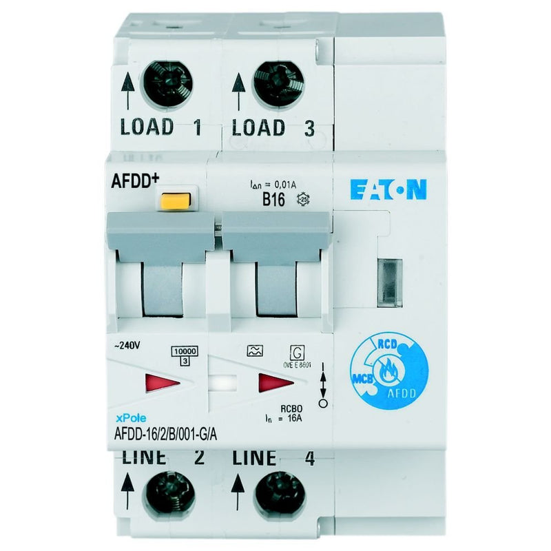 Eaton - Kombination FI-Schalter/Leitungsschutzschalter mit Zusatzeinrichtung Brandschutzschalter AFDD-16/2/B/001-G/A 2p,B,16A,10mA,TypG/A