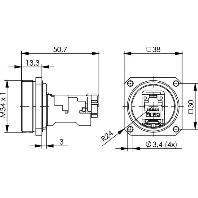 Telegärtner - Modularer Steckverbinder TOC Flanschset IP68 Cat.6A 100007379 AMJ-S Modul T568B