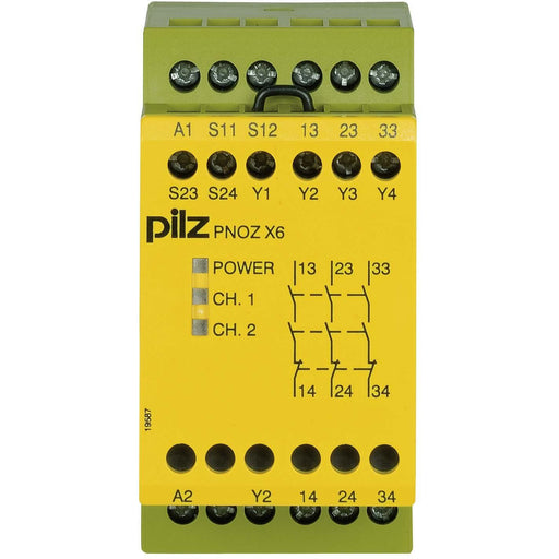 Pilz - Gerät zur Überwachung von sicherheitsgerichteten Stromkreisen Not-Aus-Schaltgerät PNOZ X6 #774729 24VAC 24VDC 3n/o