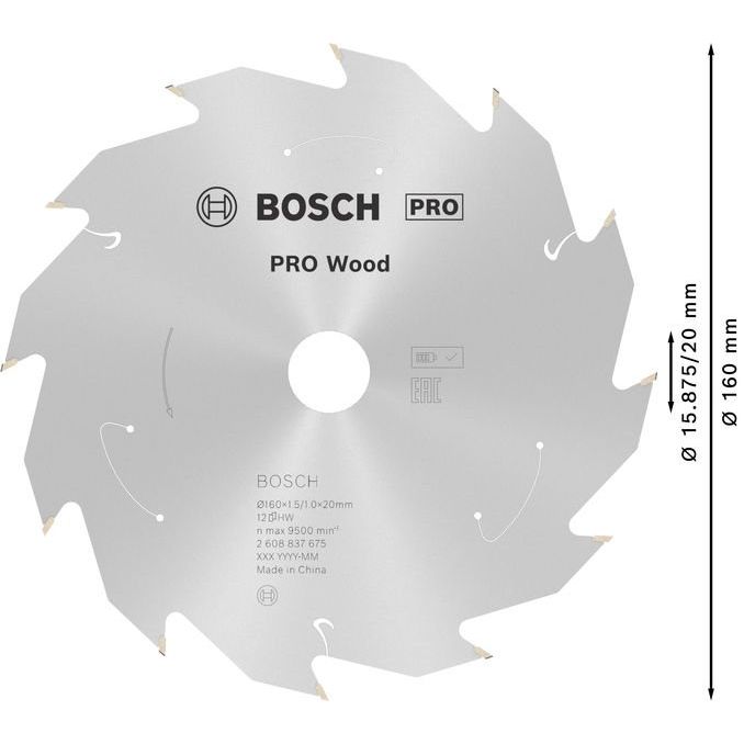 Bosch - Kreissägeblatt PRO Wood cordless 2608837675 Kreissägeblatt 160 x