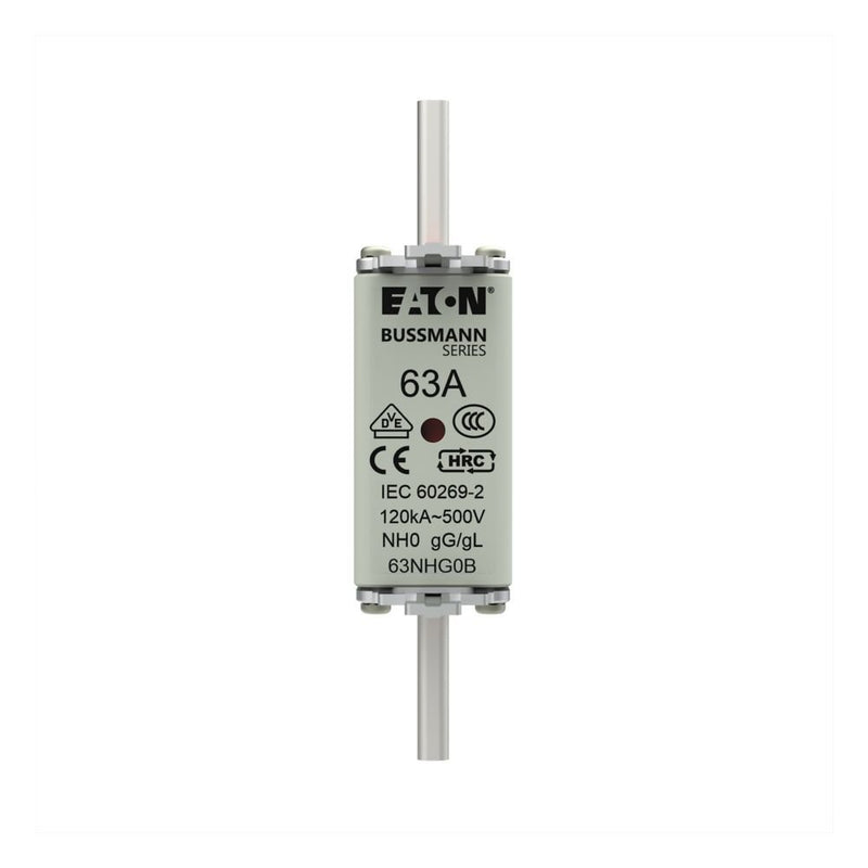 Eaton - Messersicherung Sicherungseinsatz Nieders. NH FUSE 63#63NHG0B 63A AC 500V 120kA − 3 Stück