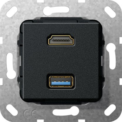 Gira - Einsatz/Abdeckung für Kommunikationstechnik UP Tragring HDMI und USB A 567910 sw Kabelpeitsche