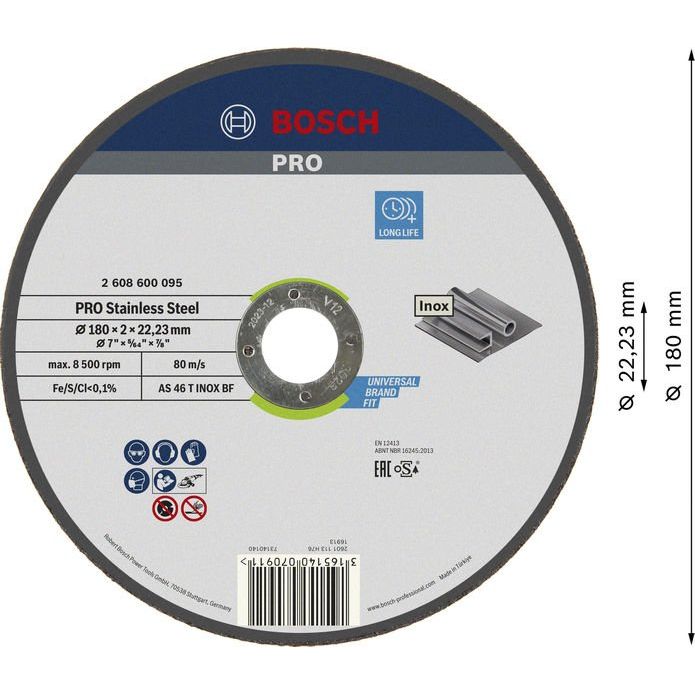 Bosch - Trenn-/Schleifscheibe PRO Stainless Steel 2608600095 Trennscheibe 180 x 2 − 25 Stück