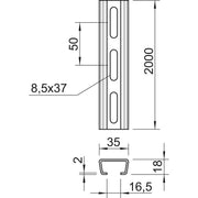 OBO Bettermann - Stiel/Profilschiene Profilschiene AMS3518P2000FT Langl.37x8,5mm − 2 Meter