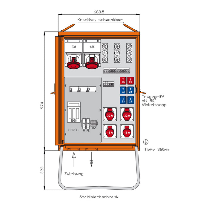 Walther Werke - Baustromverteiler Verteilerschrank DEM100-V1 69kVA, 3 RCD TypA  − 1 Stück
