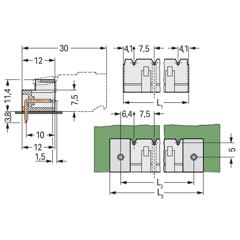 WAGO - Leiterplattensteckverbinder THT-Stiftleiste Lötstift 721-833/001-040 1,0x1,0,abgew.,lgr − 200 Stück