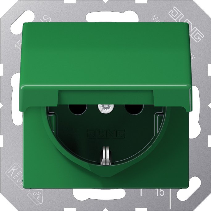 Jung - Steckdose SCHUKO-Steckdose 16A 250V AS 1520 BFKL GN Klappdeckel