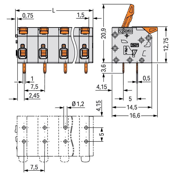 WAGO GmbH & Co. KG - Leiterplattenklemme Leiterplattenklemme 2601-1309 1,5mm²,gr − 30 Stück