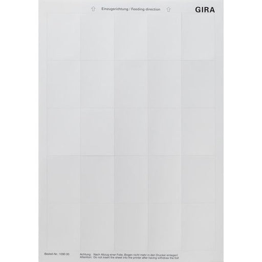 Gira - Bezeichnungsmaterial für Installationsschalterprogramme Beschriftungsbogen 109000 f.Tastsensor 2