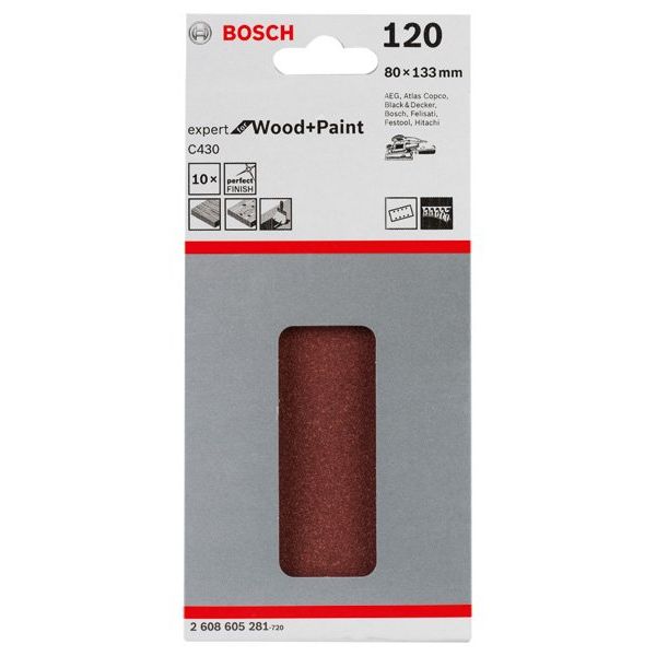 Bosch - Schleifpapier/Schleifvlies Schleifblatt C430, 80 x 2608605281 133 mm 120 8 Löcher