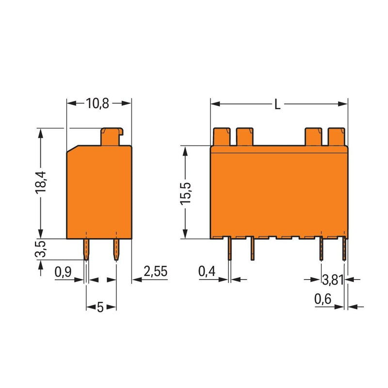 WAGO - Leiterplattenklemme 735-127/001-000 Drücker,1,5mm²,or − 45 Stück