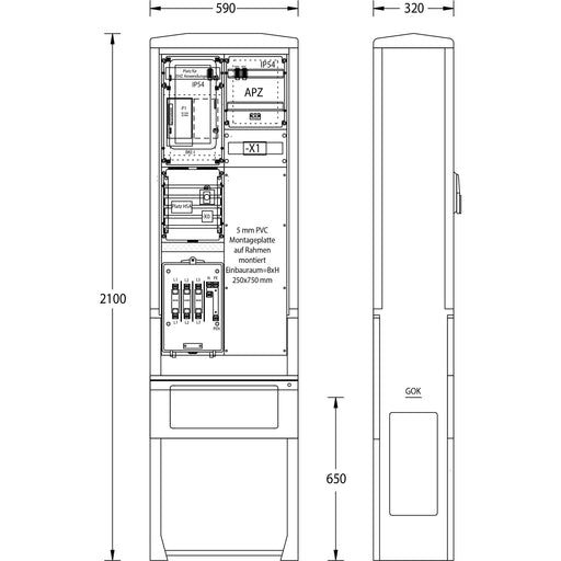 uesa - Zähler-Komplettschrank Zähleranschlußsäule ZAS-S-1-1MP S.Berlin 2100x590x320mm