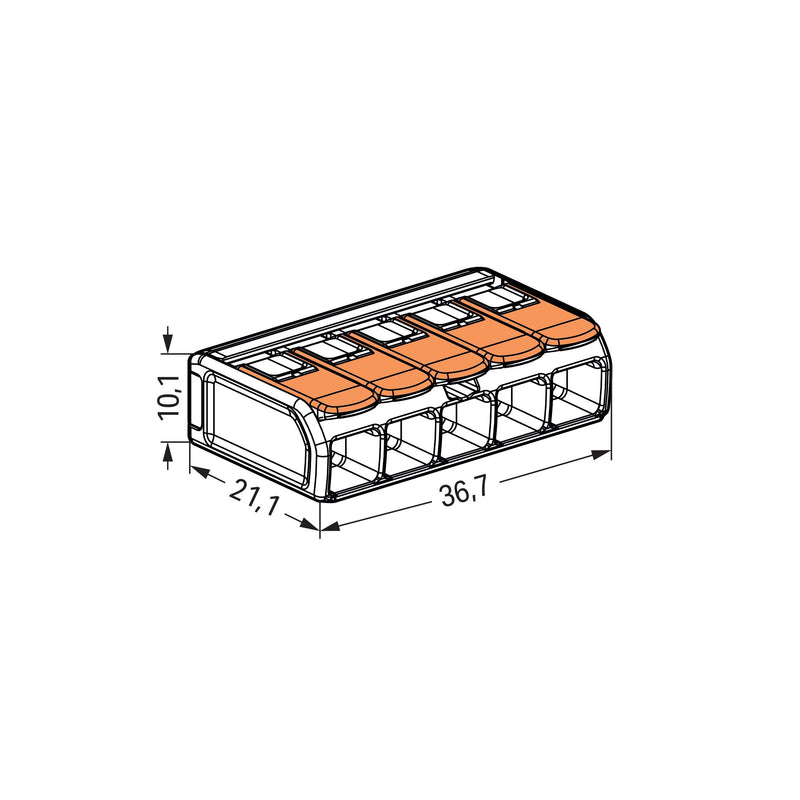 WAGO - Steckklemme Compact-Verbindungsklemme 221-615 5-Leiter bis 6qmm − 15 Stück